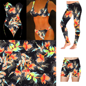 Virágmintás fürdőruha anyag - Black (Fekete)